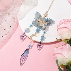 Подвески из натурального аквамарина и смолы HJEW-TA00134-01