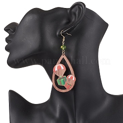 Рождественские деревянные серьги-подвески с принтом EJEW-JE06519