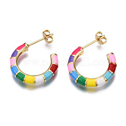 Серьги-кольца из латуни с эмалью&nbsp;EJEW-T014-48G-NF