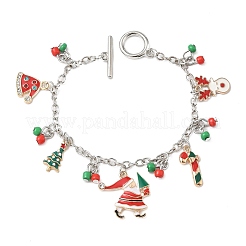Рождественские браслеты с подвесками из сплава и эмали BJEW-H634-01C-KCGP