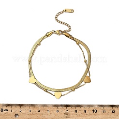 Браслеты на ногу из нержавеющей стали 304 с двойной цепочкой в форме сердца для женщин&nbsp;LS-AJEW-Q012-01G