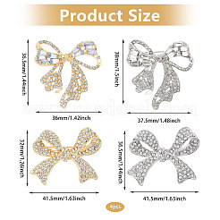 4 шт. 4 стиля броши-банты из цинкового сплава со стразами для одежды рюкзака&nbsp;JEWB-FH0002-02