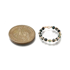 Кольцо на палец с плетеной бусиной из натурального драгоценного камня&nbsp;RJEW-TA00217-01