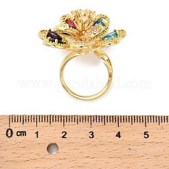 Кольца для женщин с цветочным узором из латуни с микропаве из кубических цирконий RJEW-M098-01G