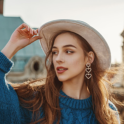 2 пара двухцветных серег-гвоздиков в форме тройного полого сердца с кристаллами и 2 серебряными булавками&nbsp;EJEW-AN0001-22