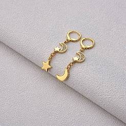 Прозрачные кубические циркониевые серьги-рычаги с луной и звездой EJEW-SW00011-09