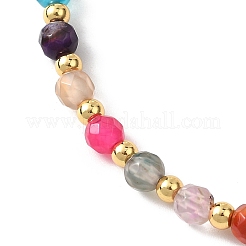 Женские браслеты из круглых бусин из натурального агата и латуни&nbsp;BJEW-JB12852