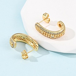 Серьги-гвоздики J-образной формы с микропаве из прозрачных кубических цирконий из латуни EJEW-B153-18G