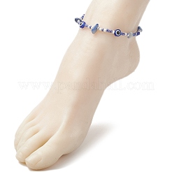 Браслеты на ногу из натурального голубого авантюрина (окрашенного и нагретого) с кристаллами и смолой от сглаза и стеклянными бусинами для женщин AJEW-AN00694