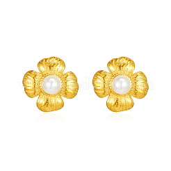 Классические серьги-гвоздики в форме цветка с искусственным жемчугом из нержавеющей стали 304 GL7726