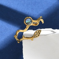 Кольца-манжеты из ракушек пауа из нержавеющей стали 304 в форме листа и плоского круглого сечения для женщин&nbsp;LS-RJEW-G346-01G-01