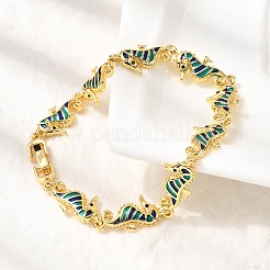 Браслеты-цепочки из латунной эмали с бирюзовым морским коньком&nbsp;LS-BJEW-C118-03G