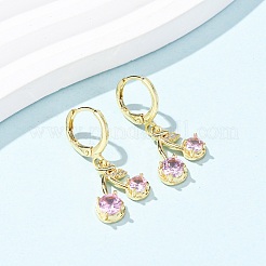 Серьги-подвески из вишневой латуни с микропаве из кубического циркония.&nbsp;EJEW-K324-01G