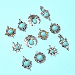 12 шт. 6 стиля тибетский стиль сплав паве имитация бирюзы подвески FIND-FS0002-81
