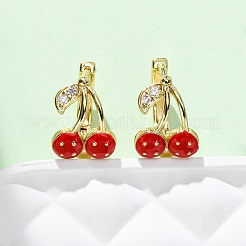 Серьги-кольца из вишневой латуни с микропаве из прозрачных кубических цирконий EJEW-U062-06A-G