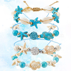 4шт. 4 набора браслетов из плетеных бусин в виде черепахи BJEW-SC0001-43