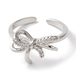 Открытые манжеты из латуни с бантом и микро-паве с прозрачным цирконием для женщин&nbsp;LS-RJEW-C098-07P