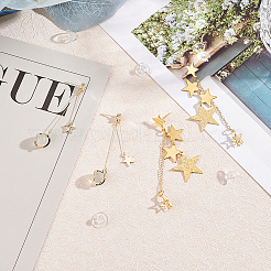 2 пара асимметричных серег в 2 стилях с планетами в форме кошачьего глаза и латунными звездами EJEW-AN0002-20