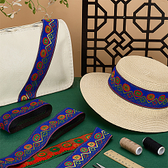 Плоские круглые полиэстеровые ленты с цветочным узором для вышивки&nbsp;OCOR-WH0078-463C