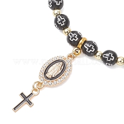 Религиозные браслеты из эмалированного сплава в форме овала с подвесками в виде Девы Марии и креста.&nbsp;BJEW-JB13399