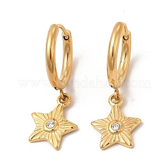 Серьга-кольцо со звездой и подвеской в виде луны с кристаллами и стразами SJEW-P002-07G