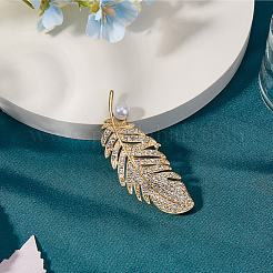 1 шт. броши из сплава перьев со стразами и пластиковой жемчужиной&nbsp;JEWB-GF0001-48