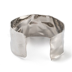 Не тускнеющие текстурированные широкие открытые браслеты-манжеты из нержавеющей стали 304 для женщин&nbsp;BJEW-Z067-01P-02