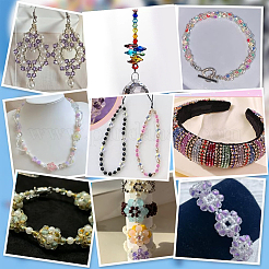 8 пакетик 8-х цветных ромбовидных прозрачных стеклянных бусин GLAA-PH0004-16