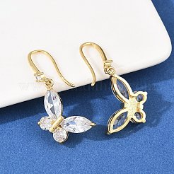 Латунные серьги-подвески в виде бабочки с прозрачными кубическими циркониями&nbsp;EJEW-A156-03G