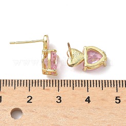 Серьги-гвоздики в форме сердца из латуни с кубическим цирконием EJEW-A132-05G