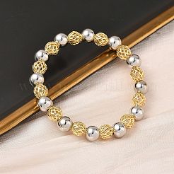 Латунные круглые бусины эластичные браслеты для женщин BJEW-B148-04B-GP