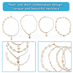 4 шт. набор из 4-х видов ожерелий из натуральных ракушек и искусственного жемчуга NJEW-AN0001-53