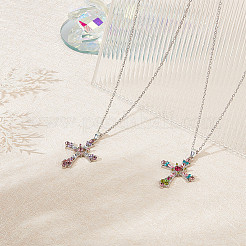 2шт 2 цвета горный хрусталь сердце крест кулон ожерелье комплект NJEW-AN0001-26