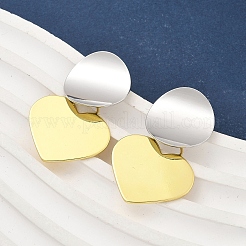Двухцветные латунные серьги-гвоздики в форме сердца для женщин EJEW-U057-02GP-B