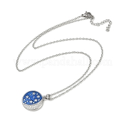 Латунные микропаве прозрачные кубические цирконии с синей эмалью плоские круглые подвески ожерелья NJEW-Z088-03P-02