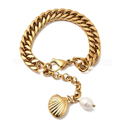 Браслеты-цепочки панцирного плетения из нержавеющей стали 304 и натурального пресноводного жемчуга для женщин&nbsp;LS-BJEW-G763-03G