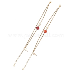 Браслеты из натурального красного агата ограненных плоских круглых звеньев с латунными кубическими элементами.&nbsp;BJEW-JB13481