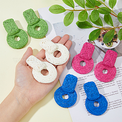 4 пара двухцветных сережек-гвоздиков в форме пончика из рафии&nbsp;EJEW-FI0002-30