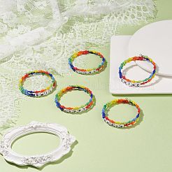 Красочный акриловый браслет с надписью и стеклянными бусинами&nbsp;BJEW-JB08561