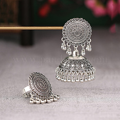 Комплект из плоских круглых и колокольчатых сережек-гвоздиков и колец в этническом стиле из сплава FS-WG67497-01