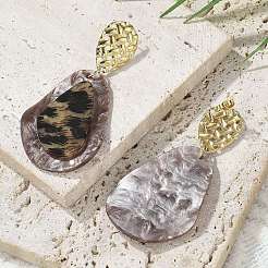 Серьги-гвоздики с леопардовым принтом из нержавеющей стали 304&nbsp;EJEW-Z084-14G-02