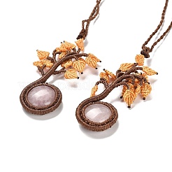 Ожерелье с подвеской из натурального розового кварца «Древо жизни» NJEW-K258-04E