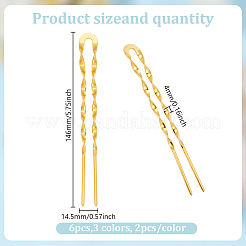 6 шт. 3 цвета латуни заколки для волос для женщин&nbsp;AJEW-GO0002-34
