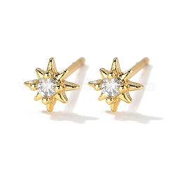 Серьги-гвоздики из прозрачного кубического циркония с микропаве из латуни в форме звезды&nbsp;EJEW-D318-08G