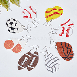 8 пара 8 стильных серег-капель из искусственной кожи с рисунком в спортивном стиле EJEW-AN0001-79