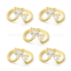 Кольцо-манжета с двойным сердцем из прозрачного циркония&nbsp;RJEW-H120-01G