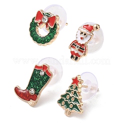 Серьги-гвоздики из сплава с эмалью на рождественскую тематику&nbsp;EJEW-B068-02KCGG-03