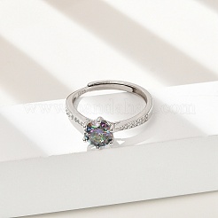 Регулируемые кольца из стерлингового серебра с родиевым покрытием и муассанитом для женщин RJEW-U038-09P