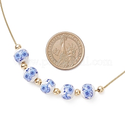 Ожерелья-змейки из фарфора с круглыми бусинами ручной работы из нержавеющей стали 304 с цветочным принтом NJEW-JN05361