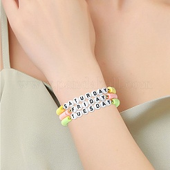 8шт 8 цвета браслеты-стрейч из полимерной глины с бусинами&nbsp;BJEW-SW00146